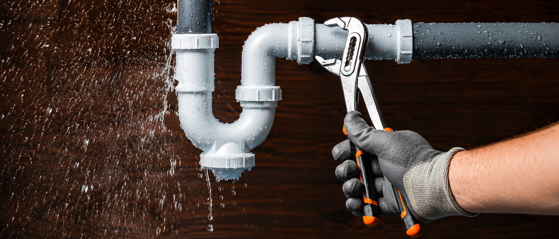 Diamon Contractors technician sealing a leaking pipe with adjustable pliers